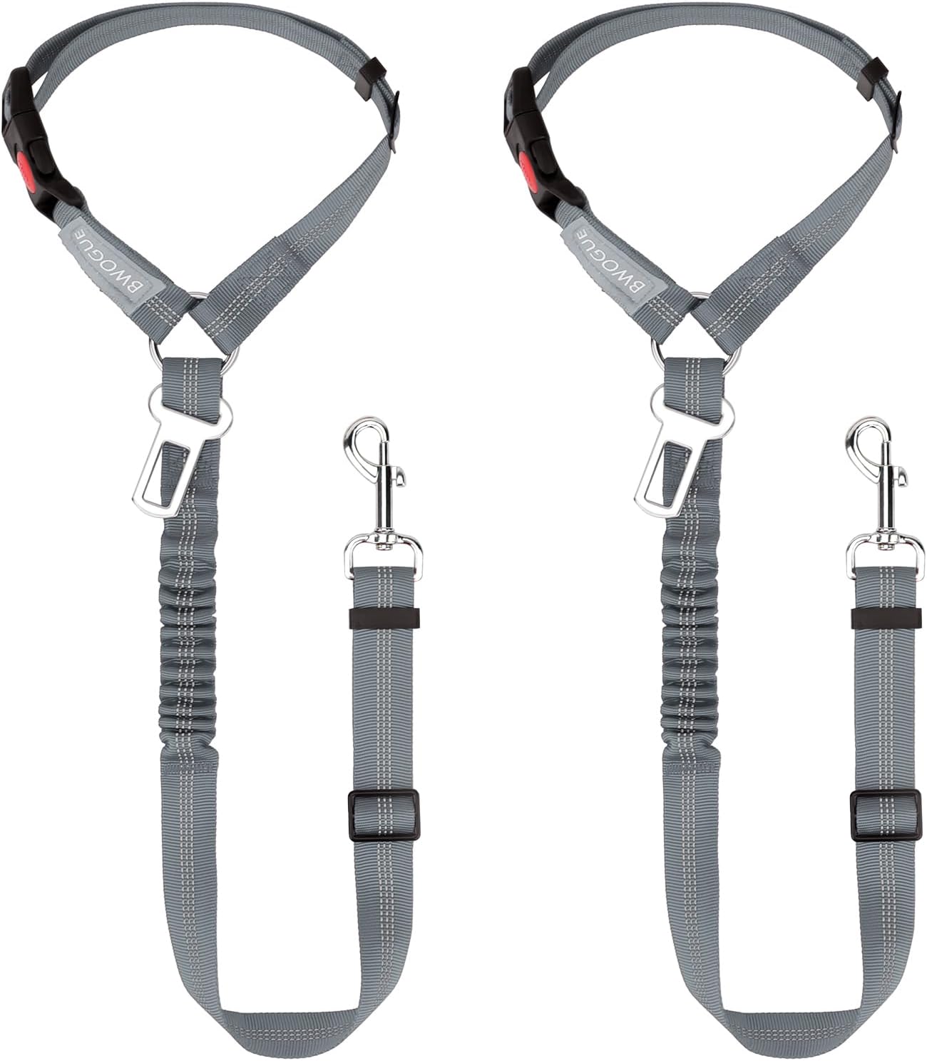 BWOGUE 2 Piece Dog Seat Belt for Car with Elastic Bungee Buffer Safety Seatbelt Car Headrest Restraint Wear Adjustable Metal Buckle Harness in Vehicle Travel for Pet