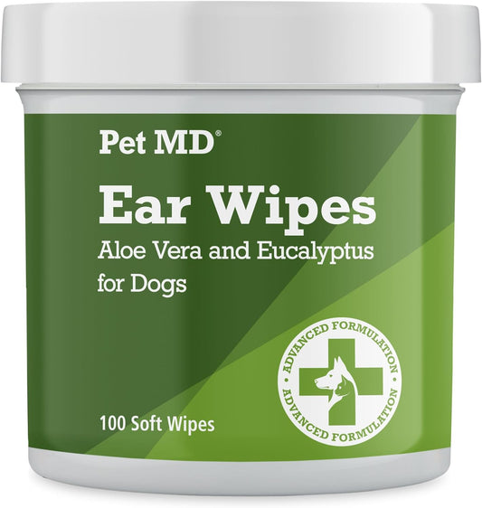 Pet MD - Dog Ear Cleaner Wipes - Otic Cleanser for Dogs to Stop Ear Itching, and Infections with Aloe and Eucalyptus - 100 Count