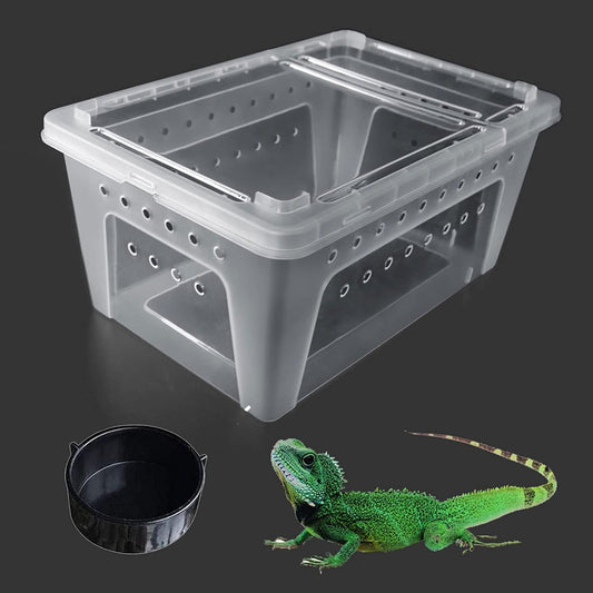 kathson Reptile Snake Feeding Box Breeding Hatching Container Lizard Tarantula Habitat Portable Transparent Plastic Mini Pet Houses for Spider Scorpion Gecko (White)