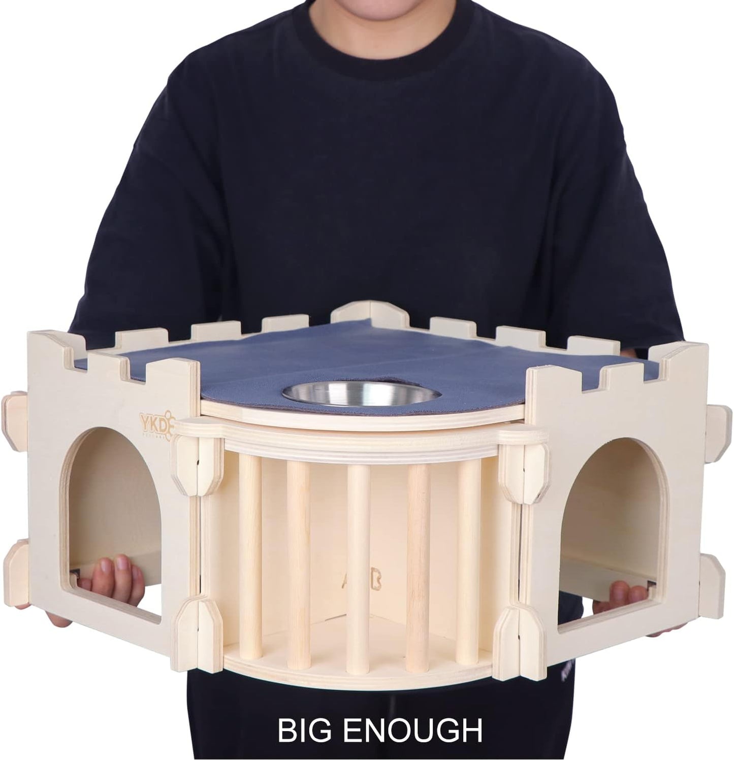 Large Guinea Pig Castle, Natural Wood Rabbit House with Ladder and Hay Feeder, Small Animal Hideout for Rabbit Guinea Pig Hedgehog Chinchilla