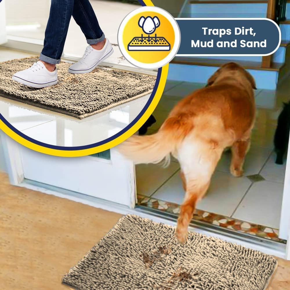 Muddy Mat® Original Dog Door Mat for Muddy Paws, Super Absorbent Microfiber, Non-Slip Washable Pet Rug, Quick Dry Chenille Entryway Carpet, Machine Washable Indoor Outdoor mat, Beige 36"x120"