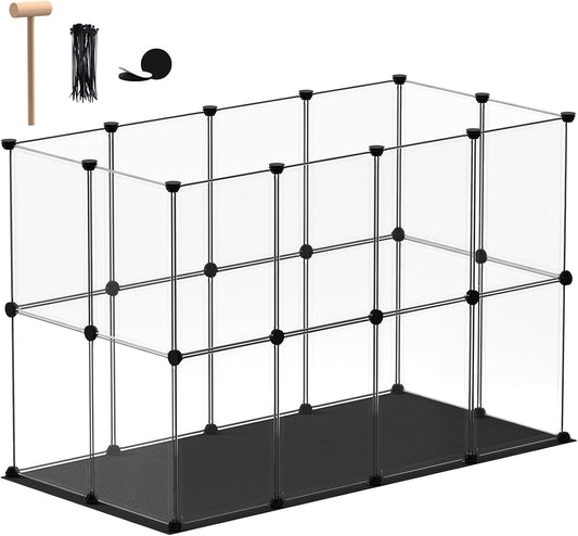 Small Animal Playpen, Guinea Pig Cages with Waterproof Mat, 24 Panels Pet Playpen for Hamsters, Hedgehog, Bunny, Ferret, Indoor Outdoor Plastic Fence, 48.5 x 24.8 x 32.3 inches