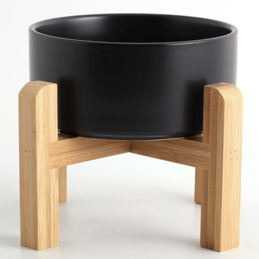 Petygooing Black Elevated/Raised Ceramic Dog Bowl for Small Breeds, Dog Food Water Dish with Stand,Pet Feeding Bowl with Anti Slip Rubber for Cats and Small Dogs Puppy 13.5 OZ (5.1In / 1.7 Cups)