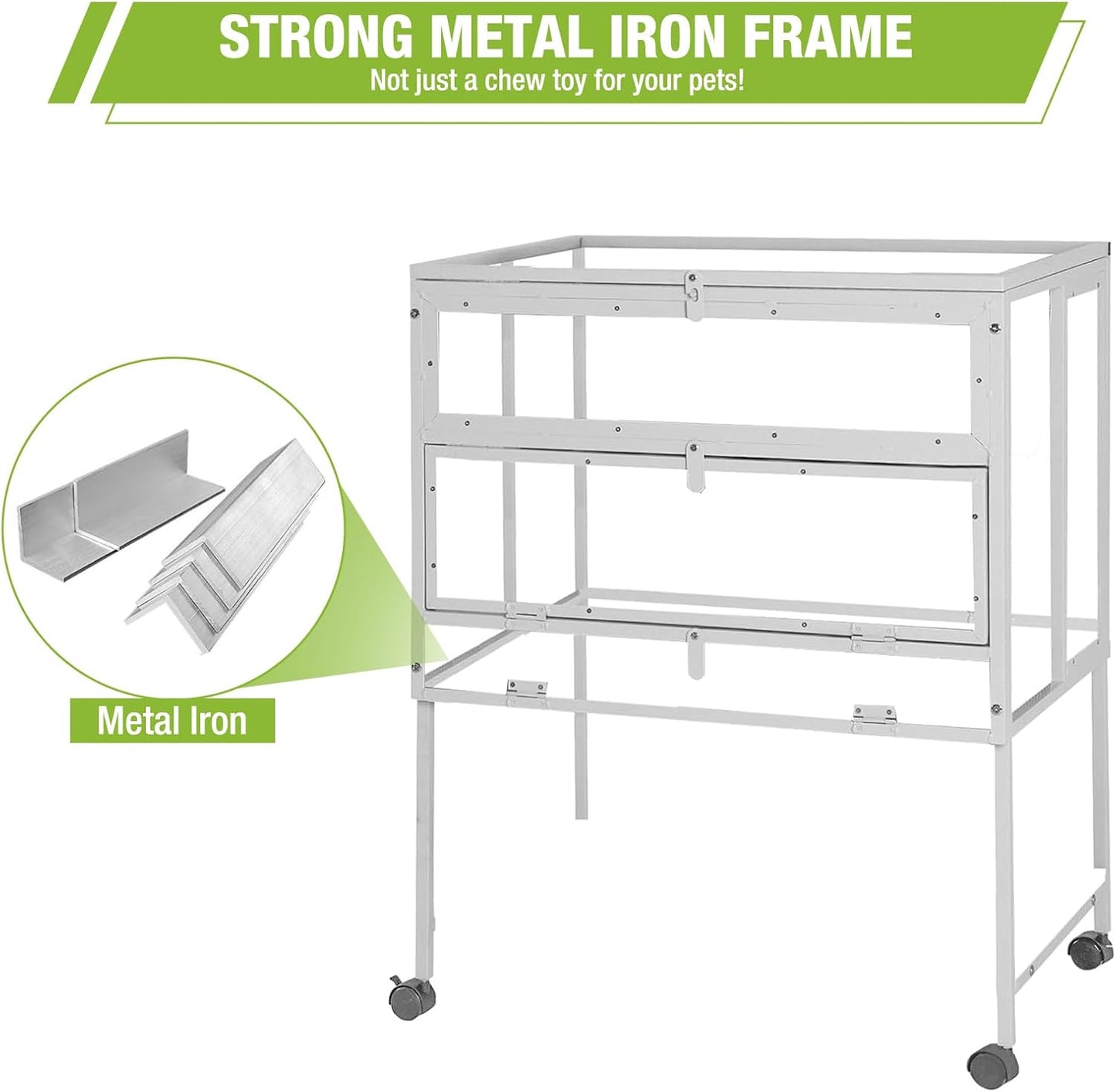 GUTINNEEN Guinea Pig Cage Hamster House with Anti-Chewing Metal Frame Rat Cage with Wheels and Storage, White Metal Frame