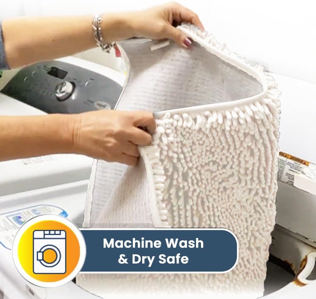 Muddy Mat® AS-SEEN-ON-TV Highly Absorbent Microfiber Door Mat and Pet Rug, Non Slip Thick Washable Area and Bath Mat Soft Chenille for Kitchen Bathroom Bedroom Indoor and Outdoor - White 24" x 96"