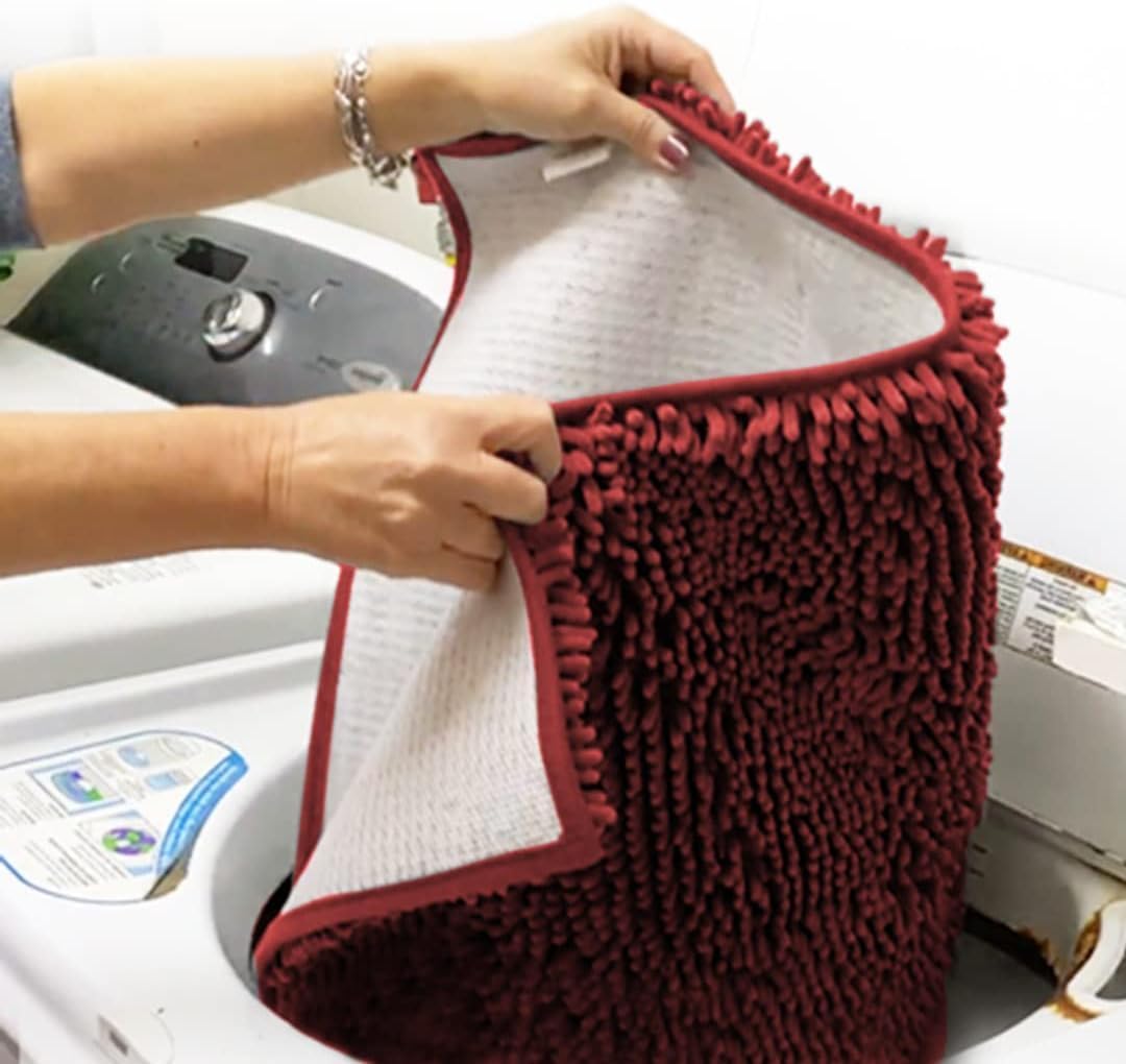 Muddy Mat® AS-SEEN-ON-TV Highly Absorbent Microfiber Door Mat and Pet Rug, Non Slip Thick Washable Area and Bath Mat Soft Chenille for Kitchen Bathroom Bedroom Indoor and Outdoor - Red 24" x 72"