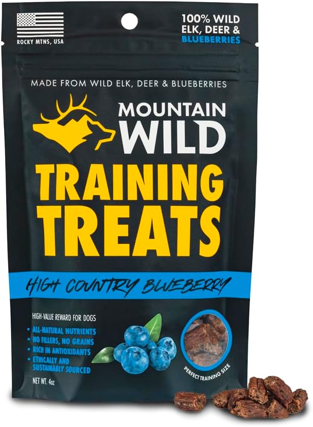 High Country Wild Blueberry Elk & Venison Dog Training Treats - Natural Grain-Free Puppy & Dog Snacks - Protein Treat for Training, Reward - No Fillers, No Artificial Preservatives, 4oz 1 Bag