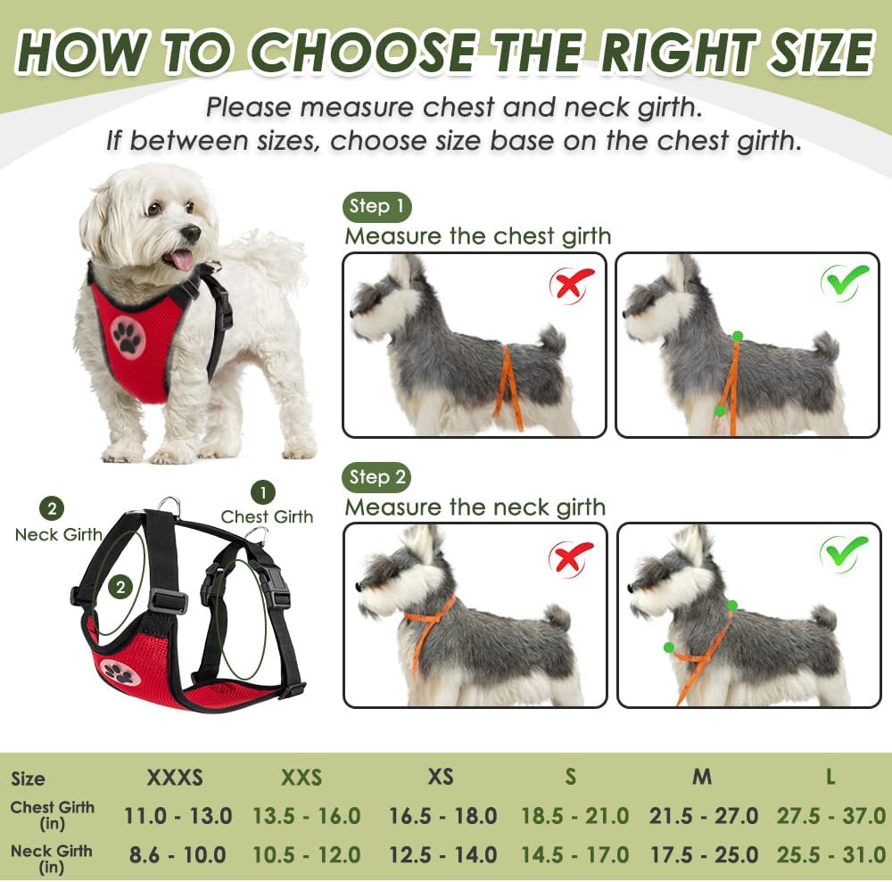SlowTon Dog Seat Belt Harness for Car, Dog Car Harness Adjustable Mesh Breathable & Dog Seatbelt Safety Tether with Elastic Bungee for Small Medium Large Pets(Red, Double Clip, XXS)