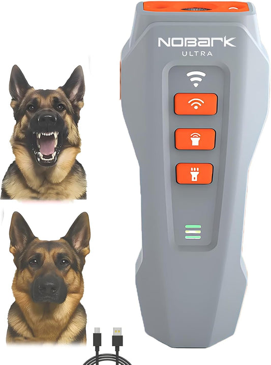 No Bark Ultra, Nobark Ultra Dog Bark Deterrent Device - Long Range Ultrasonic Anti Barking Device for Indoor & Outdoor, Stop Puppy from Crying at Night, Rechargeable Bark Shield for Dogs (Gray*1)