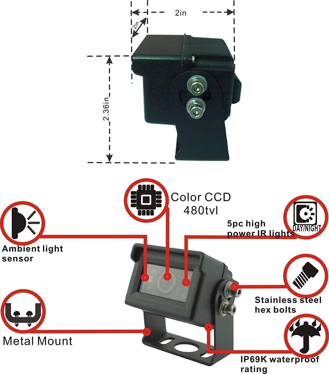 AHD 1080P Wired Reverse Rear View Backup Camera System,2 IR Camera with Waterproof IP69K, 7" Single View Monitor with TVS Protector,Vibration-Proof 10G for Tractor/Truck/Skid Steer/Heavy Equipment