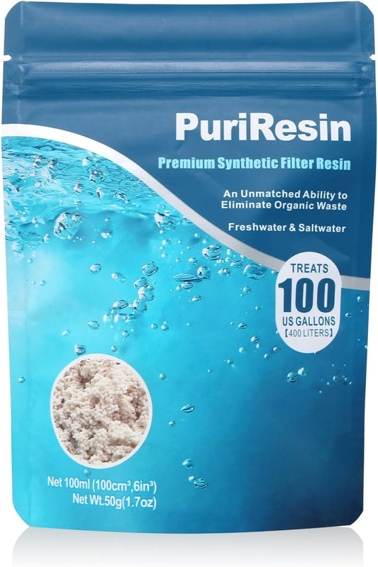 PuriResin Aquarium Filter Media, Organic Filtration Resin, for Freshwater and Saltwater Fish Tank, Removes Driftwood Tannins, 100 ml
