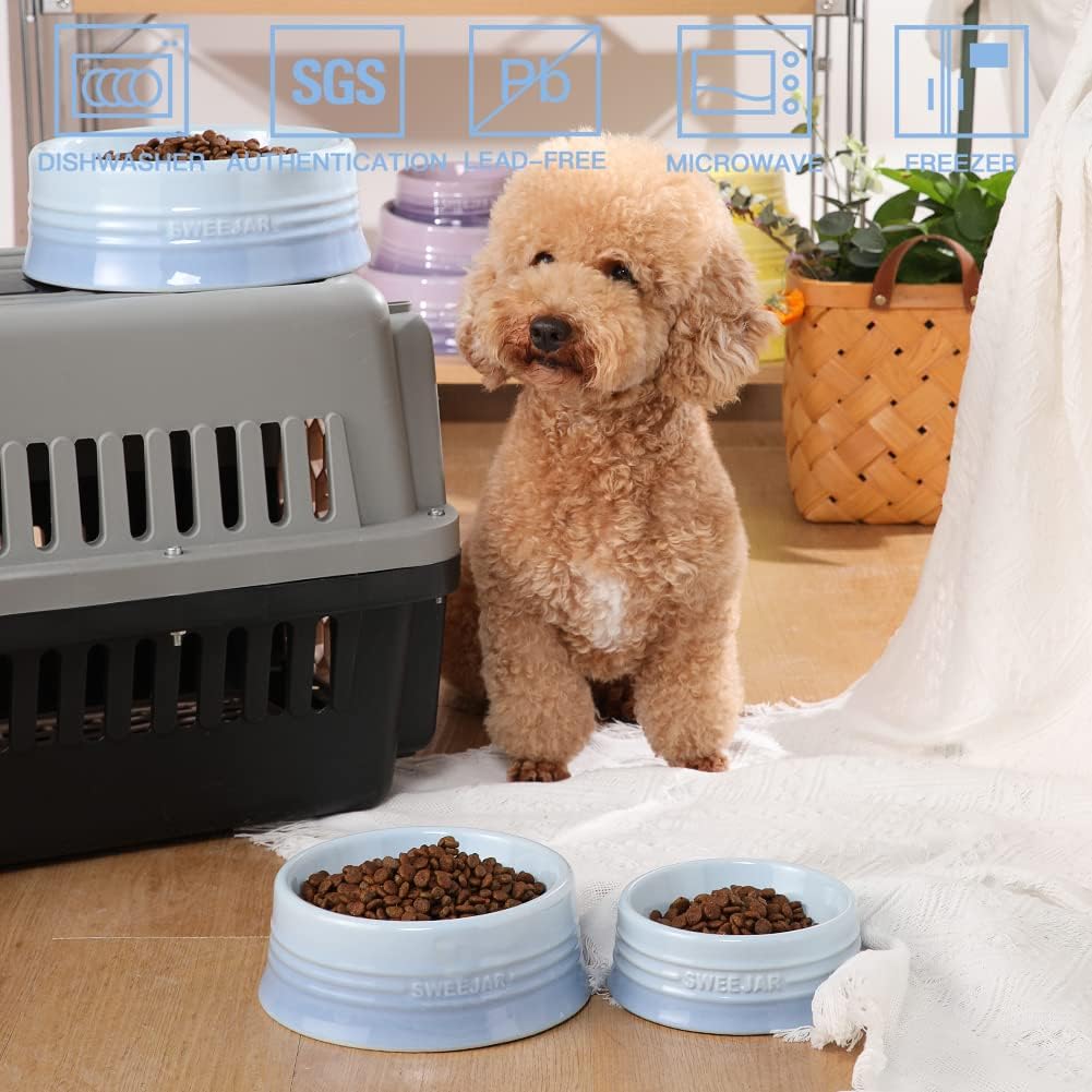 Sweejar Gradient Dog Bowl, Ceramic Dog Food Dish for Medium Dogs and Cat, Porcelain Pet Bowl for Food and Water 18 oz (Gradient Light Blue)
