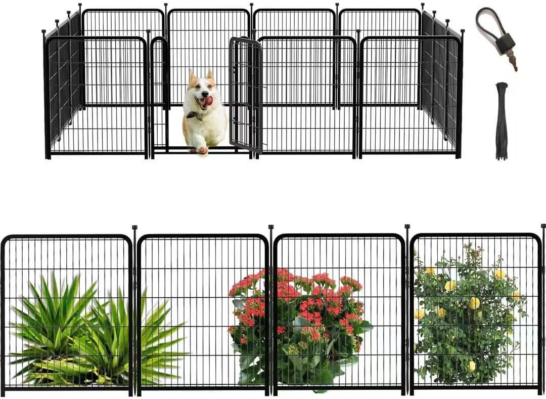 Outdoor Dog Playpen 40inch 14 Panels, Puppy Playpen Indoors, Metal Dog Pen Heavy Duty Pet Puppy Exercise Pen for Rv Camping Garden Yard, Wide Door Low Threshold Pet Fence Total 31 Ft(L)
