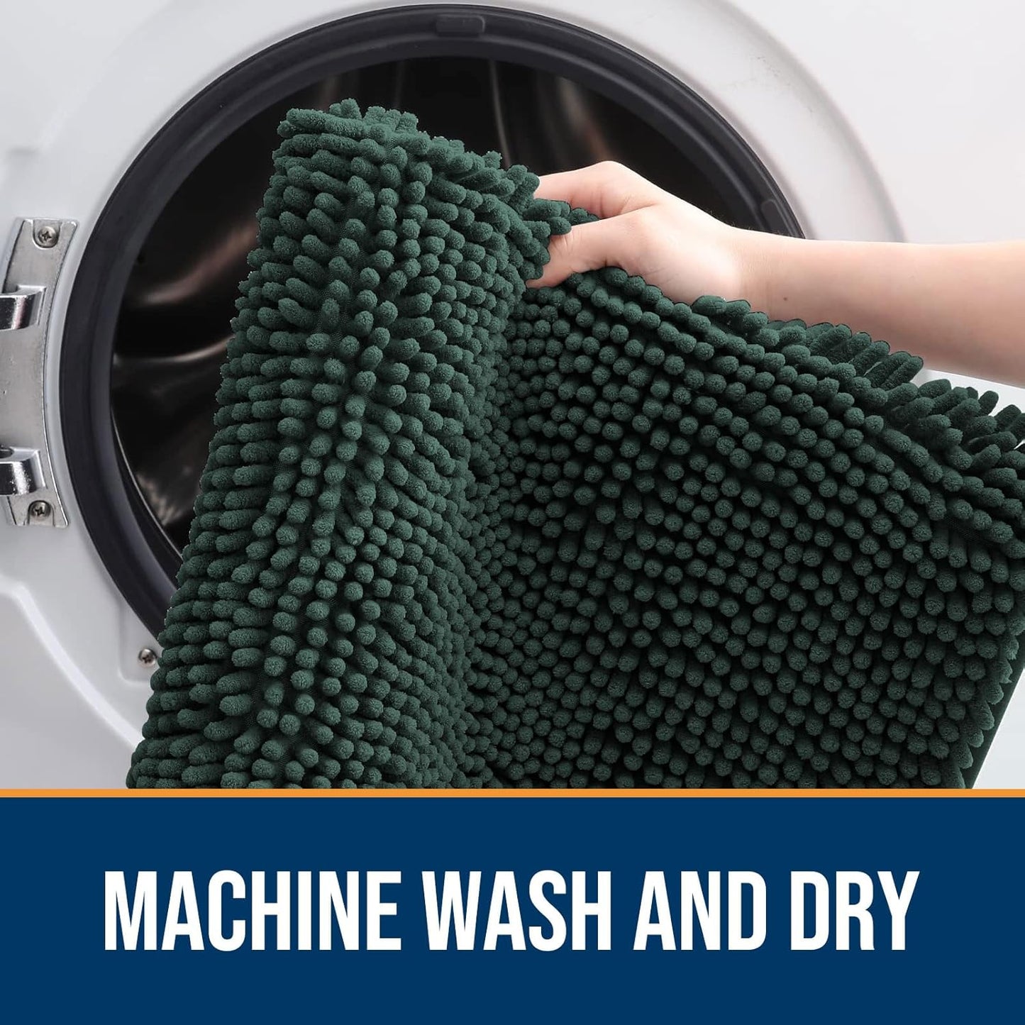 OLANLY Dog Door Mat for Muddy Paws 59x24, Absorbs Moisture and Dirt, Absorbent Non-Slip Washable Doormat, Quick Dry Chenille Mud Mat, Entry Indoor Entryway Carpet for Inside Floor, Blackish Green