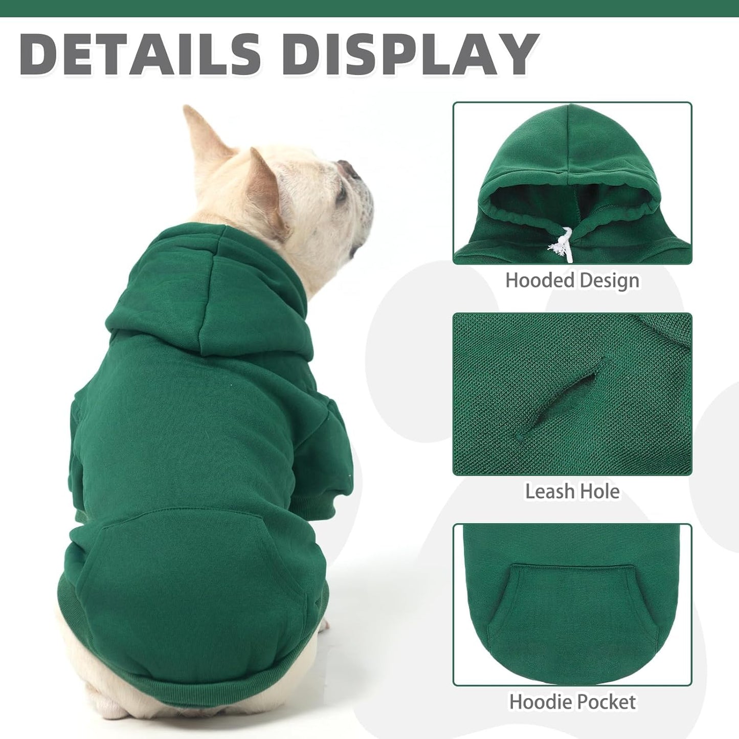 KOOLTAIL Basic Dog Hoodie - Soft & Warm Dog Hoodie Sweater with Leash Hole and Pocket, Dog Winter Coat, Cold Weather Clothes Sweatshirt for Small Medium Large Dogs Puppy Cat Boys Girls Deep Green S