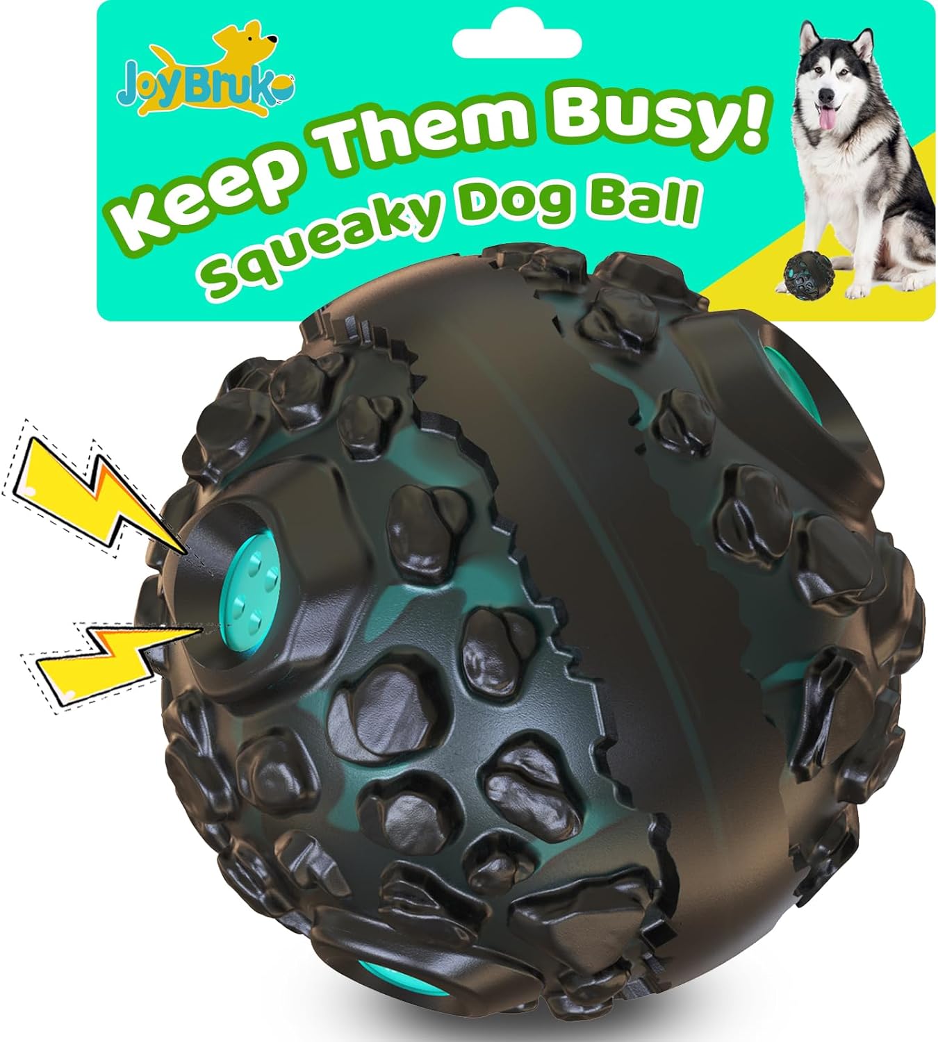 Dog Ball for Aggressive Chewers - Interactive Dog Toy Balls Fun Squeaky Sound to Keep Them Busy, Durable for Small Medium Large Breeds, Rubber Pet Chew Toys, As Seen on TV, Black & Lake Blue