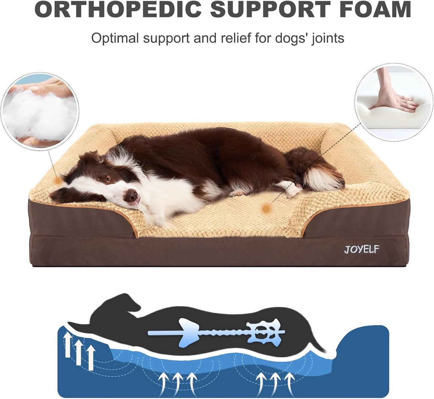JOYELF Orthopedic Dog Bed for Large Dogs, Waterproof & Washable Cover, Nonskid, Coffee