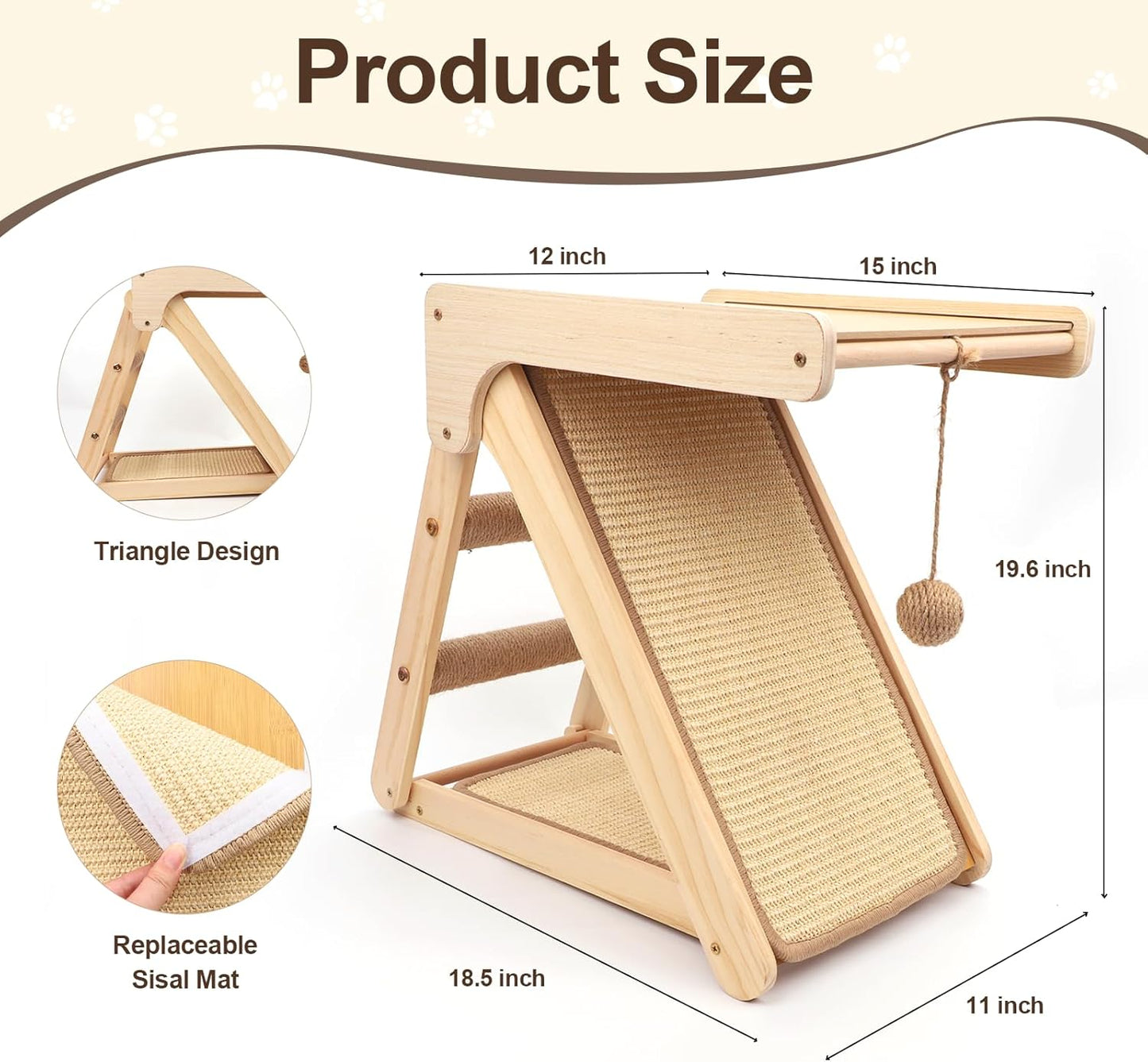 Cat Scratching Pads Sisal Pad Kitten Scratchers Ramp Kitty Scratcher Sisal Cat Scratcher Solid Wood Cats Scratching Board Platform Style (with Wooden Cat Teaser)