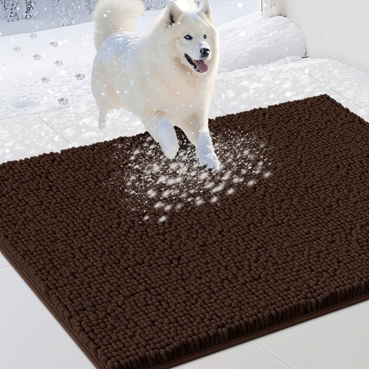 IM HOME Dog Door Mats for Muddy Paws, Chenille Absorbent Door Mats, Non Slip Heavy Mud Mat for Dogs, Soft Indoor Door Mat for Entryway, Mud Paws, Inside Floor,30" X 20", Brown