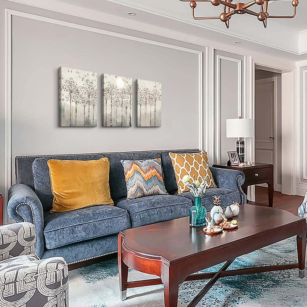 trees and birds Abstract Paintings Canvas Prints Wall Art for Bedroom Bathroom Wall Decor office Artworks Pictures Wall Decorations for Living Room,3 Piece Sunrise and sunset Modern Home Decoration