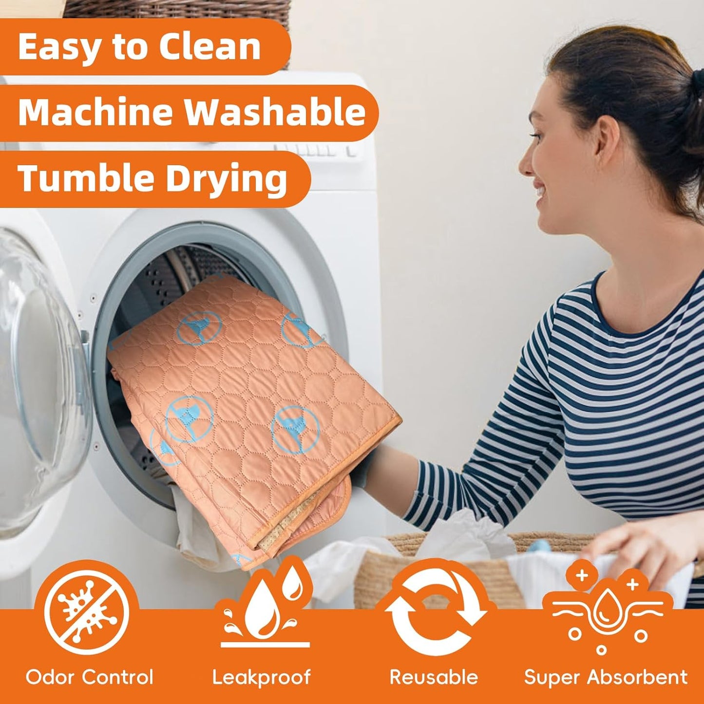 PJYuCien Washable Pee Pads for Dogs 4 Pack, 36" x 36" Reusable Pee Pads for Dogs, Leak-Proof Pet Training Pads, Puppy Pads for Non-Slip, Designed for Dog Pen, Whelping Pad, Potty Training (Orange)