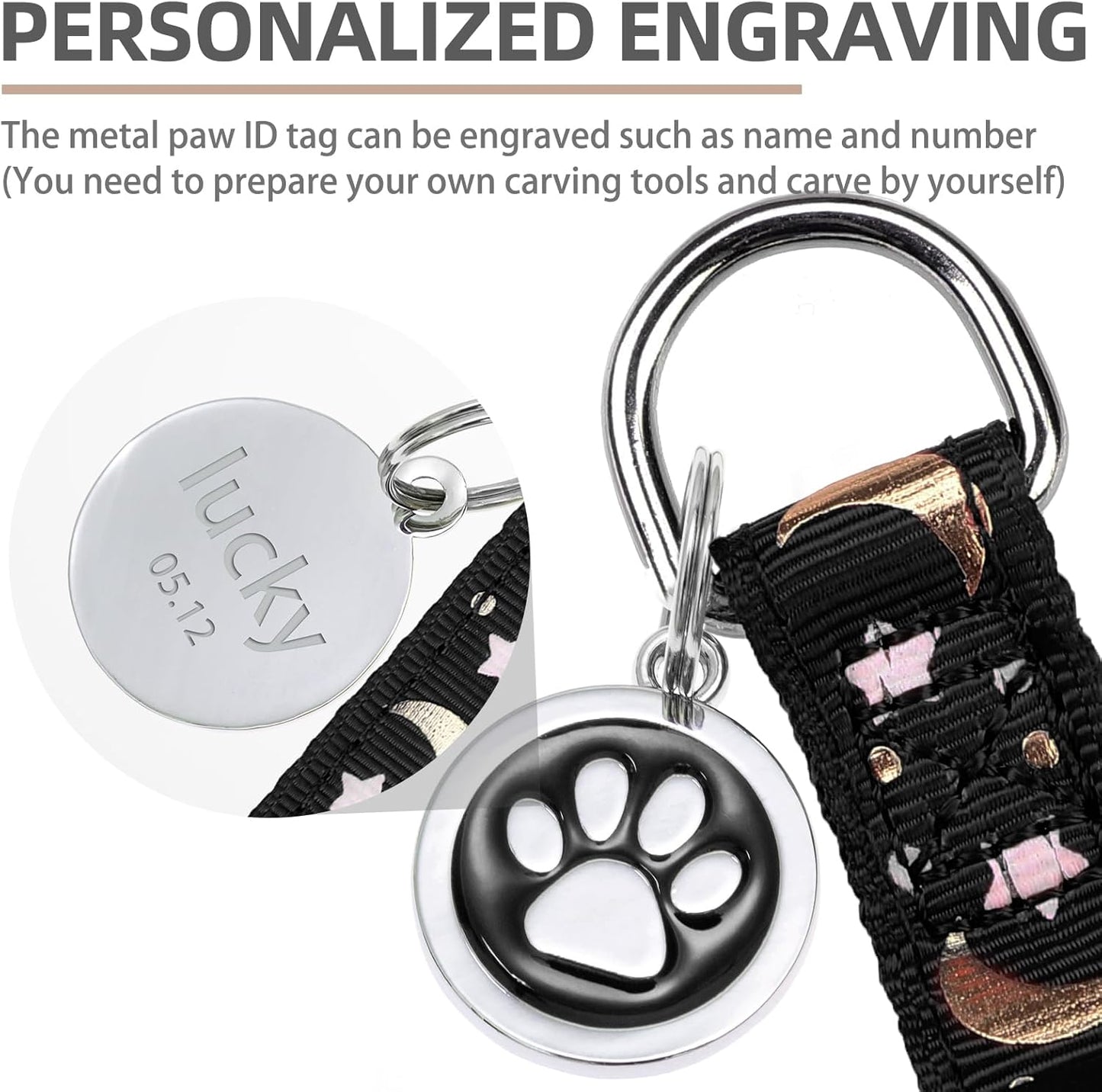 PUPTECK No Pull Dog Harness Soft Adjustable Basic Nylon Step in Puppy Vest Outdoor Walking with ID Tag, Moon Star Black, S