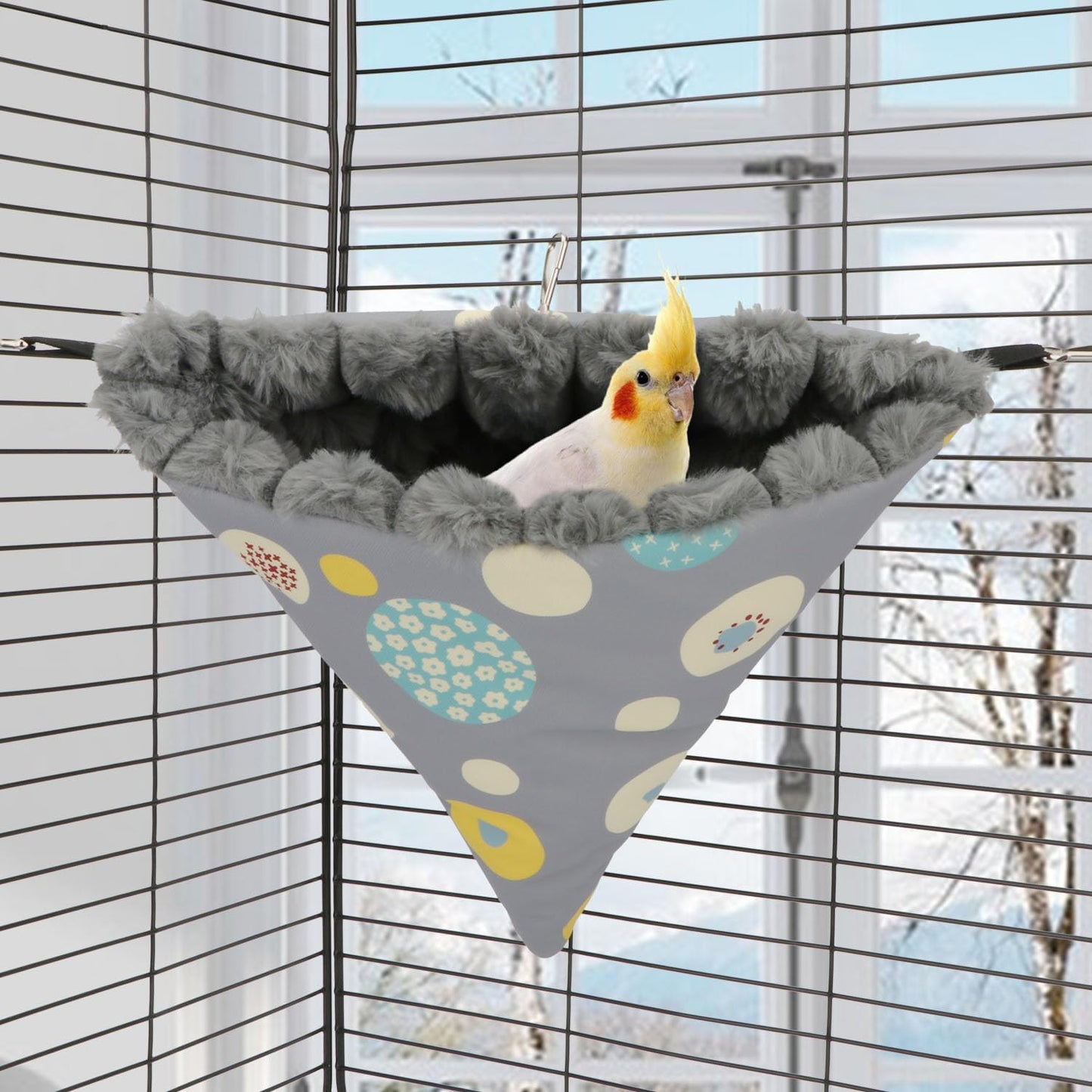 Wontee Bird Nest House Winter Warm Hanging Hammock Bird Bed Snuggle Hut for Parakeets Budgies Caique Conures Cockatiels (Large, Grey)