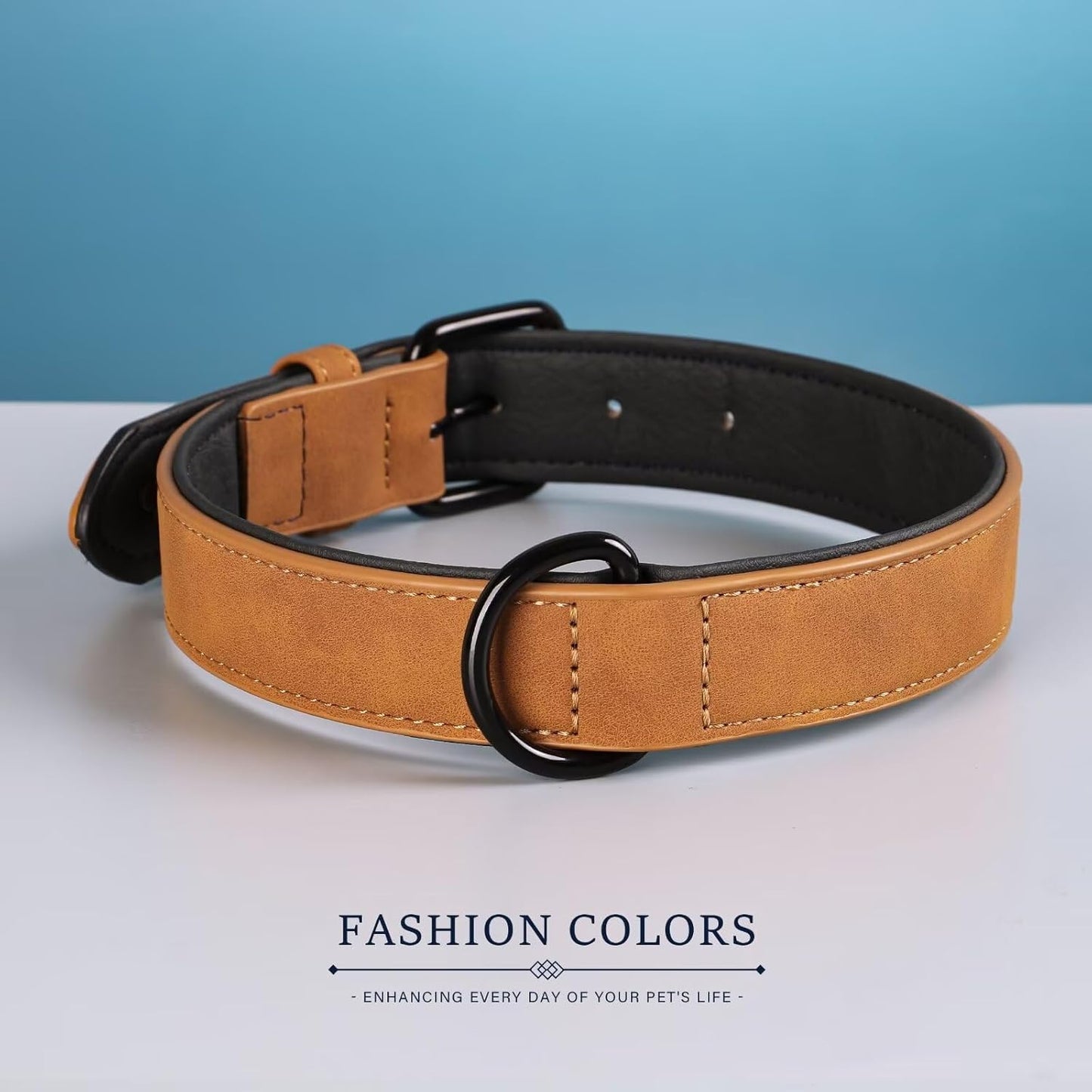 Didog Soft Padded PU Leather Dog Collar, Breathable and Adjustable Dog Collars for Medium Dogs, Comfortable for Daily Walk, Light Brown, L Fit Neck 13-17"(22-44 lbs)