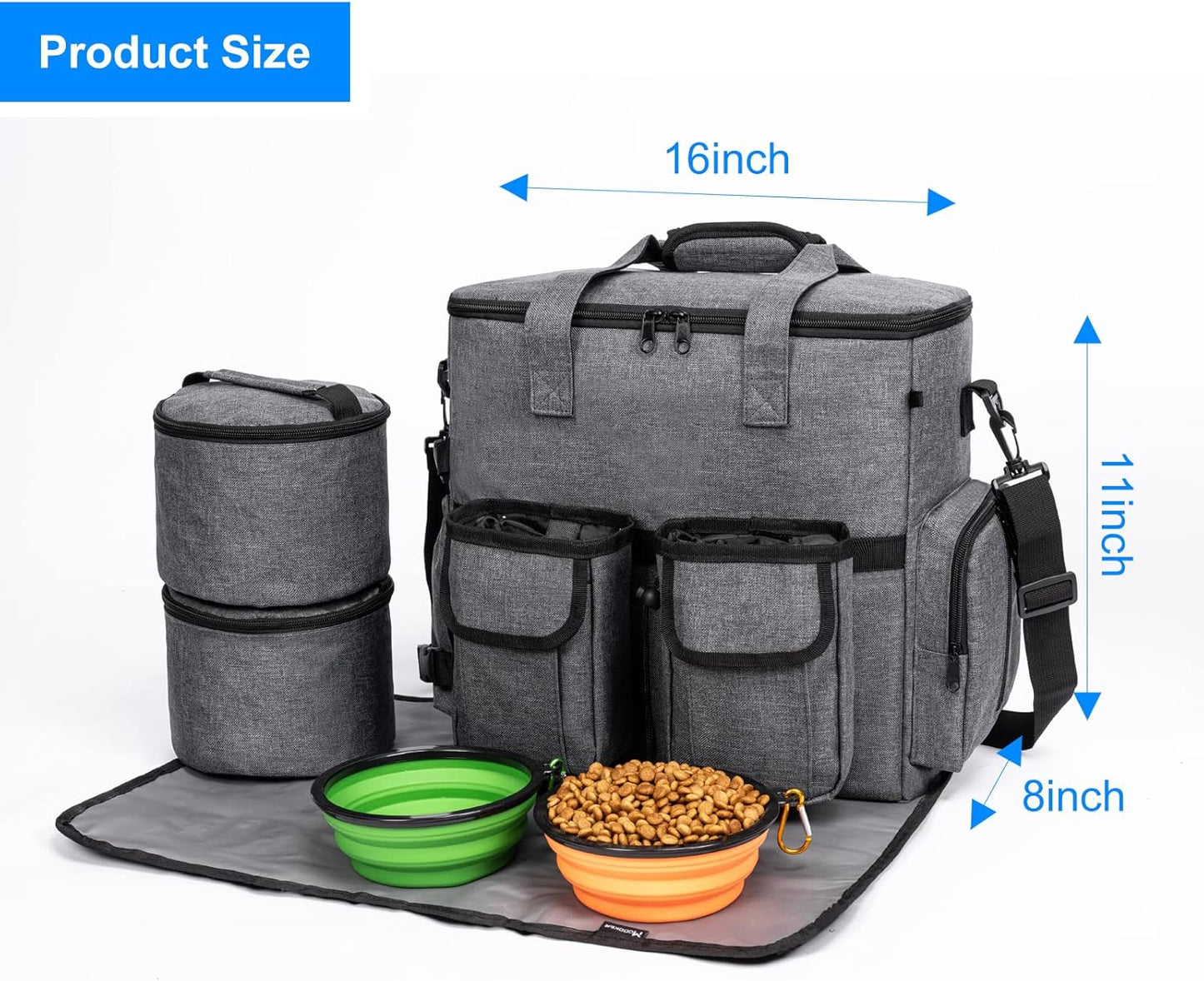 Modoker Dog Travel Bag Backpack, Airline Approved Pet Accessories Organizer for Dog and Cat with Shoulder Strap, 2 Dog Food Storage Containers, 2 Collapsible Dog Bowls,1 Pet Mat, Rose Red