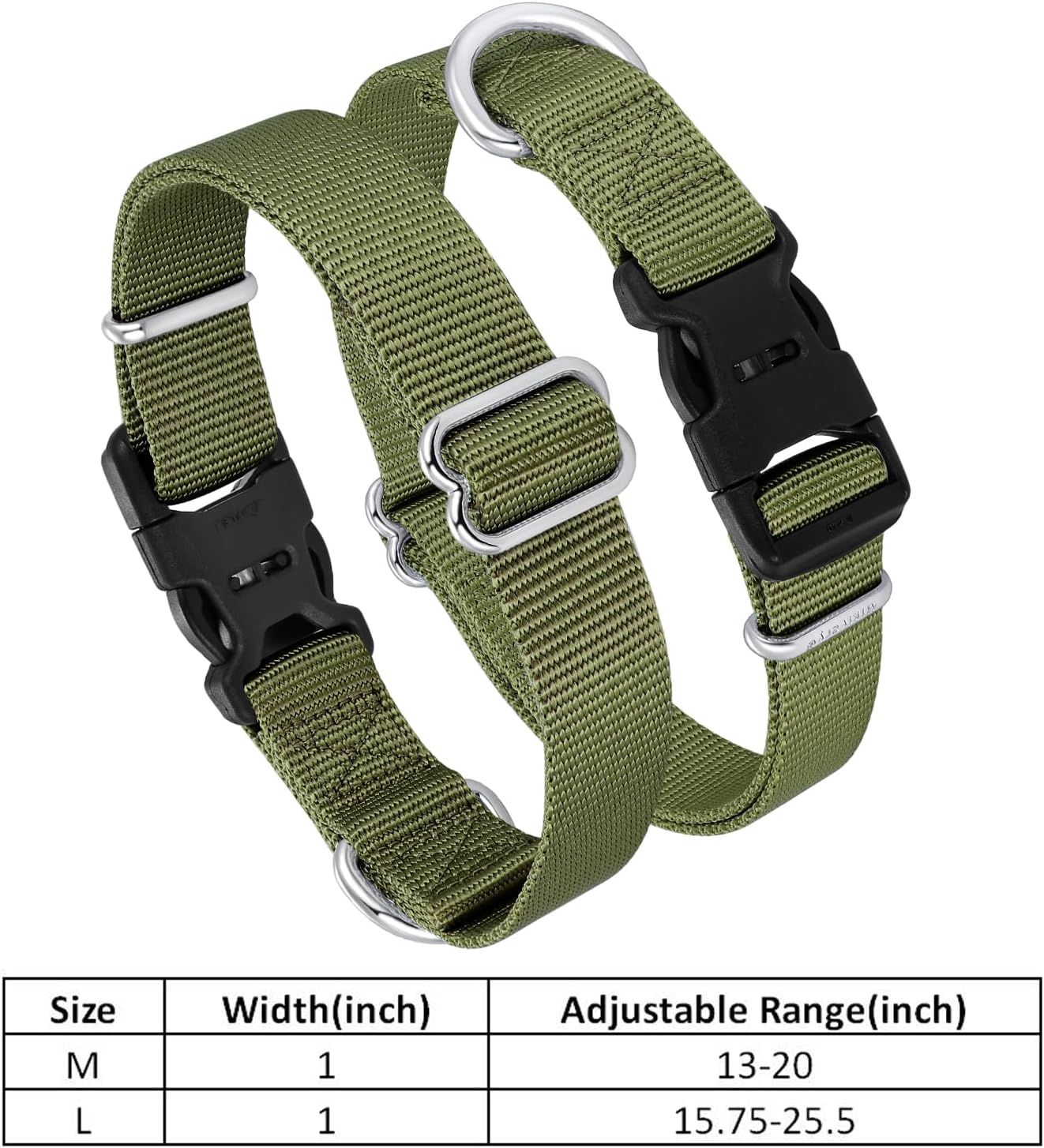 Mikivery Nylon Dog Collar with Quick Release Buckle Soft Adjustable Sturdy for Small Medium Large Dogs Military Green,M