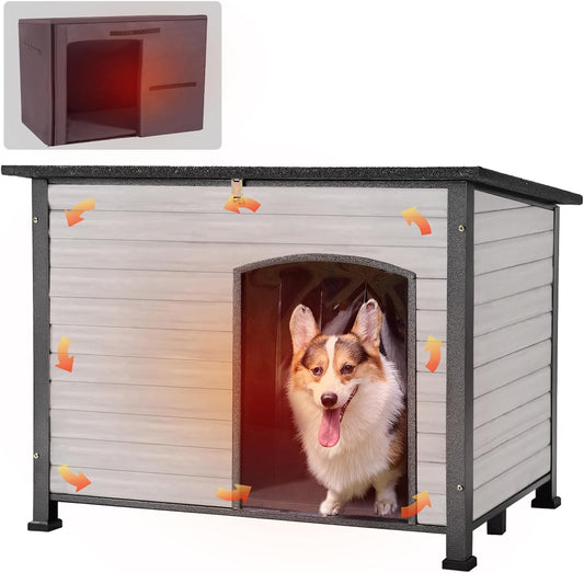 GUTINNEEN Dog House Insulated Outdoor Dog Kennel with Liner for Winter Large(Off-White)