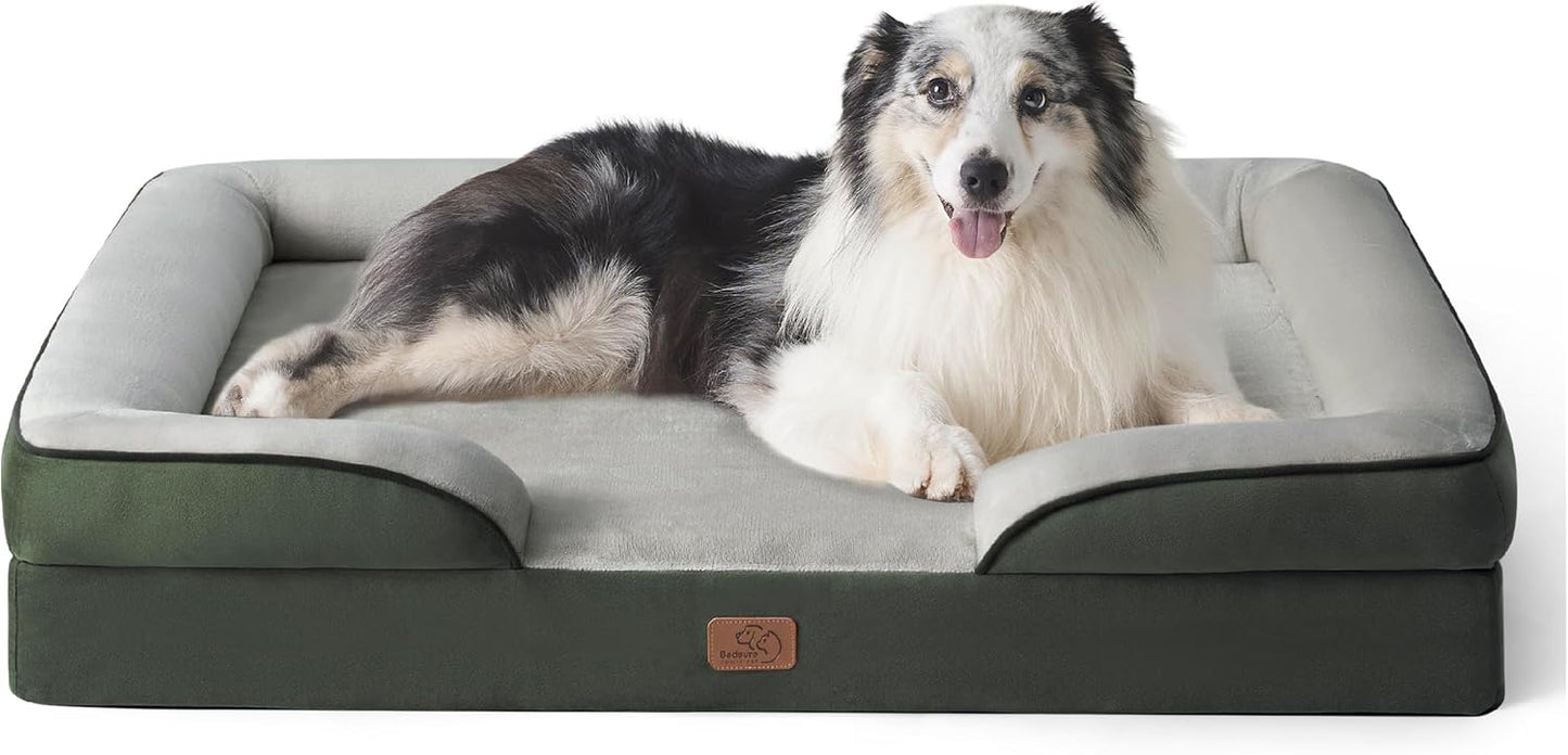 Bedsure XL Orthopedic Dog Bed for Extra Large Dogs - Waterproof XLarge Dog Cat Bed, Comfort Dogs Couch Sofa with Washable Removable Cover, Pet Bed with Nonskid Bottom, Boreal Canopy Green, 42"