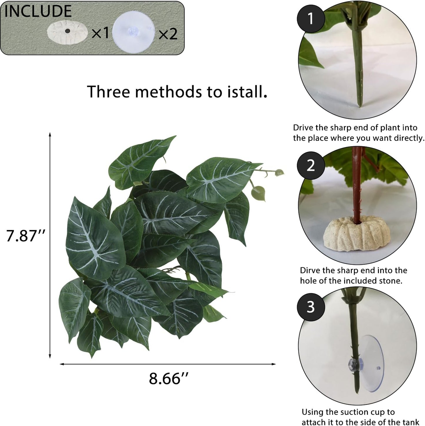 IBWell Fake Reptile Plants for Reptile Terrarium Plants, Reptile Plant Décor, Turtle Tank Plants with Suction Cup