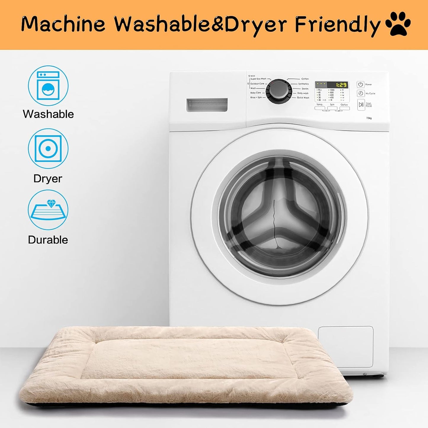 Dog Beds Crate Pad for Small Dogs Ultra Soft Dog Crate Bed Washable & Anti-Slip Kennel Pad for Dogs Cozy Sleeping Mat,Cream 24inch