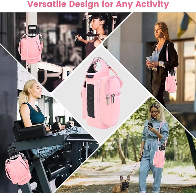 icolor Magnetic Gym Bag Water Bottle Carrier Holder with Phone Pockets & Shoulder Strap,5 Built-in Magnets Gym Bottle Pouch Sleeve,Magnetic Bag Gym Accessories Organizer for Men Women