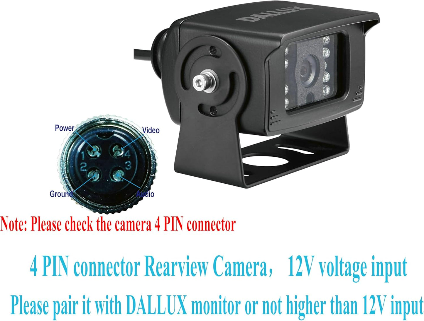 Truck Backup Camera with Parking Line Switch ON/Off for Bus/Travel Trailer/Van/Fifth Wheel/RV Camper