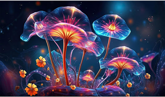 Flower Aquarium Background Modern Style Bluebell Blooming Flower Floral Design Terrarium Background Mysterious Elegant Glowing Fantasy Flower Fish Tank Backdrop Poster Decorations Vinyl 48x24in