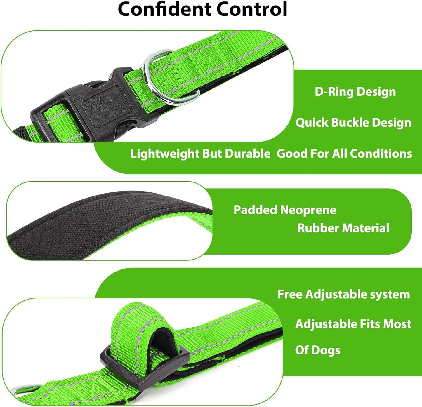 Reflective Dog Collar Padded with Soft Neoprene Breathable Quick Release Basic Dog Collars for Puppy Small Dogs Girl Green