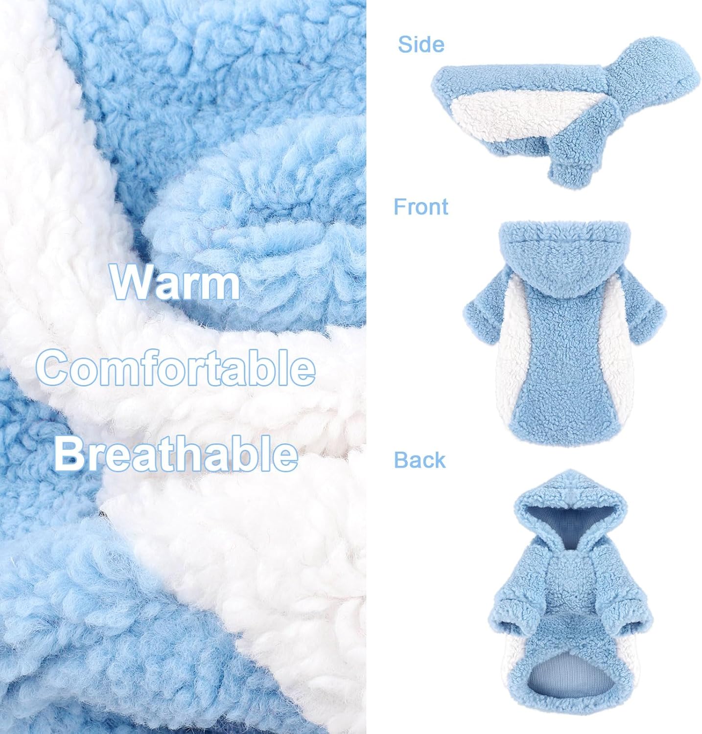 YIKEYO Dog Hoodie Pet Clothes Sweater with Hat Soft and Warm Cold Weather for Small Patchwork Hood(Blue, Small)