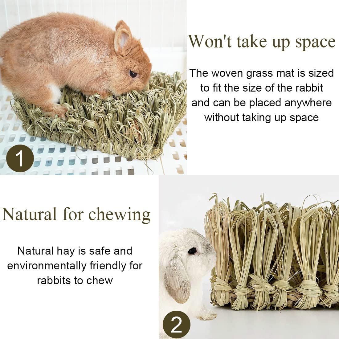 Hamiledyi Rabbit Grass Bed Bunny Natural Straw Woven Mat Guinea Pig Hay Mat Chew Mat for Rabbit Guinea Pig Chinchilla Squirrel Hedgehog(10.6x7.5x3.5inches)