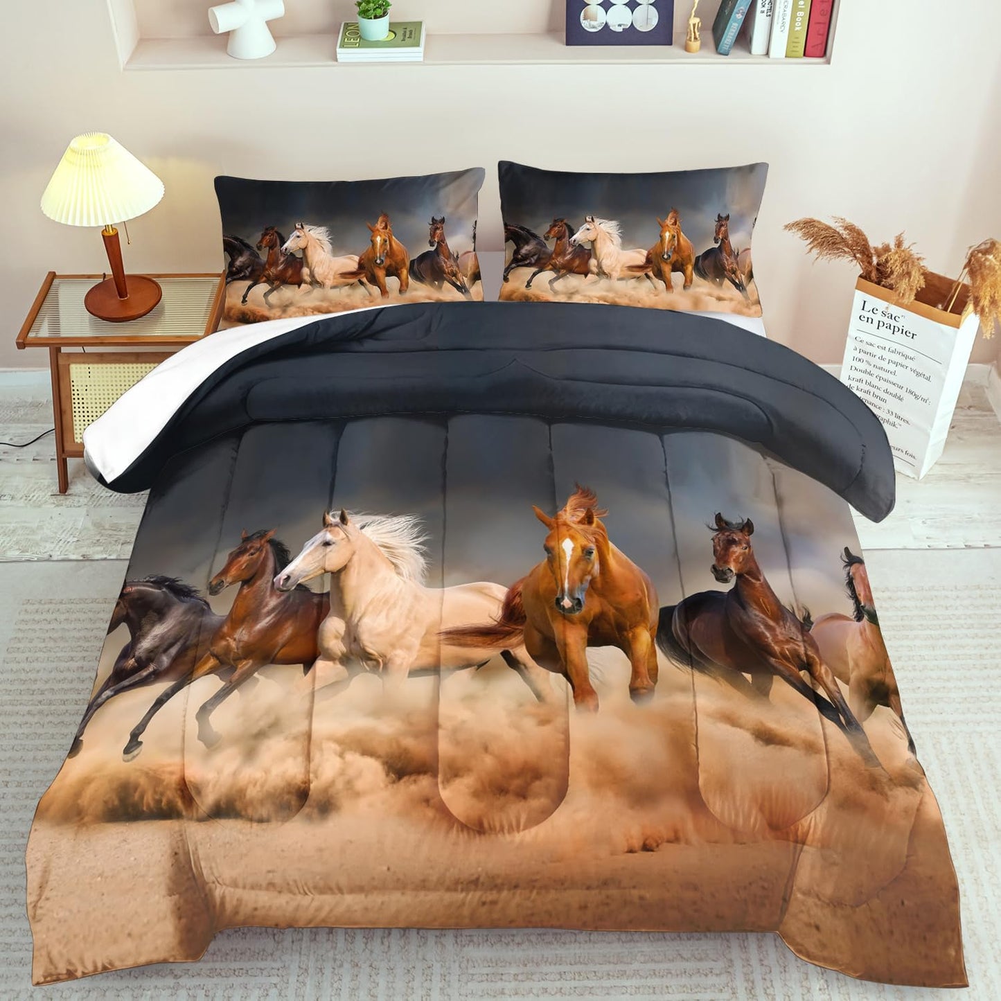 Western Horse Comforter Set King for Boys,Brown Western Cowboy Bedding Sets King Size, Farm Style Animal Horse Quilt for Boys, Southwestern Farmhouse Home Cowgirl Comforter Bedroom Decor