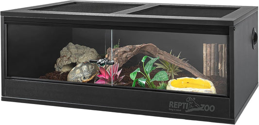 REPTI ZOO 35 Gallon PVC Reptile Tank, 36x18x12 Reptile Terrarium for Crested Gecko Leopard Gecko Frog Lizard Snake Turtle Hermit Crab, Reptile Enclosure with Sliding Door & Screen Ventilation, Black