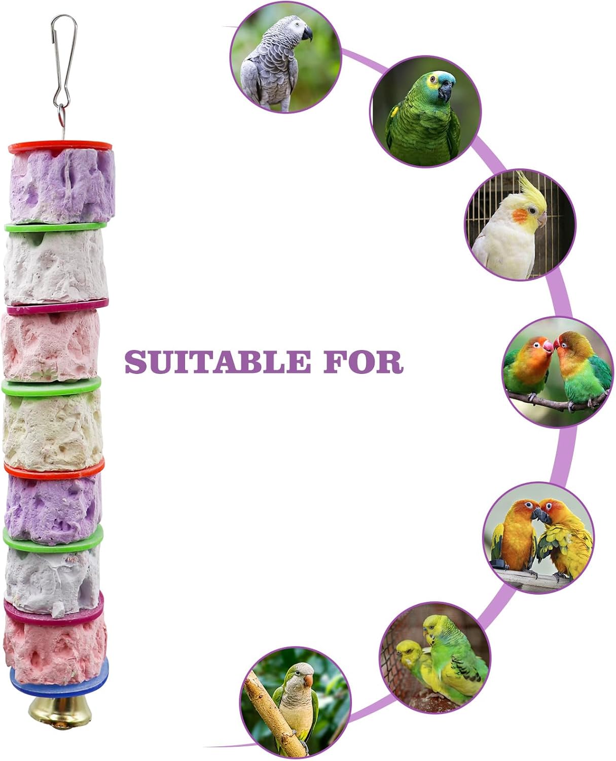 Bird Toys, Parakeet Toys with Bell, Parrot Toys, Bird Beak Grinding Stone, Bird Chew Toys for African Grey, Amazon Parrots, Budgies, Cockatiels, Lovebirds, Conures, Quakers, Small to Medium Birds