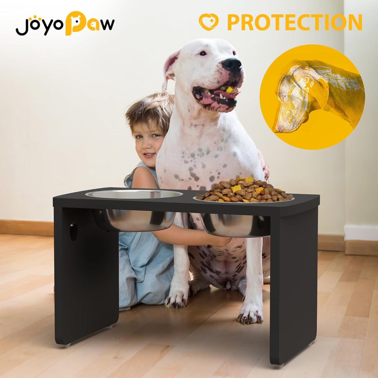 Elevated Dog Bowls, Bamboo Raised Dog Bowl for Large Dogs, with 2 Stainless Steel Bowls (13'' Tall-68oz Bowl, Black)