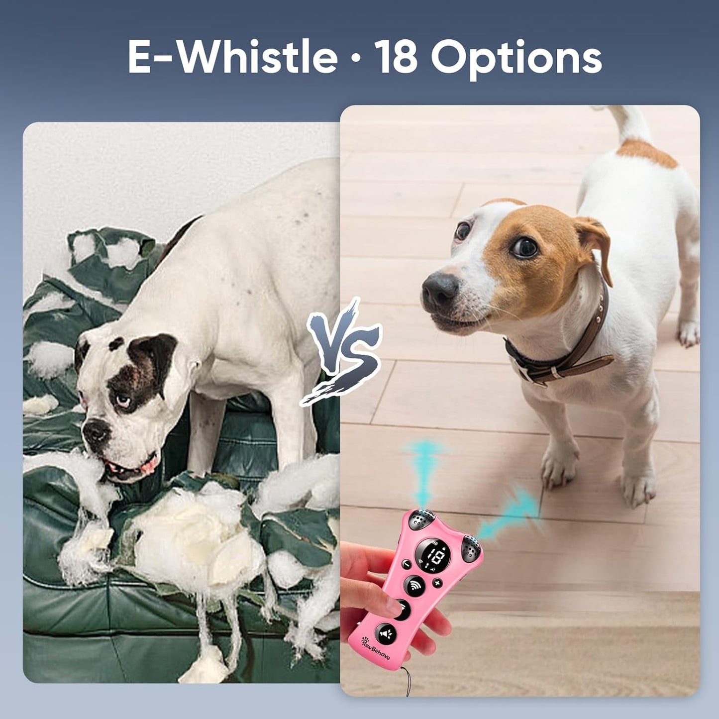 Ultrasonic Dog Bark Deterrent Device –10-Level Adjustable Anti Barking Trainer with Flashlight, Strobe, E-Clicker(18 Whistle Sounds)–No Shock, Collar-Free Dog Behavior Correction Devices