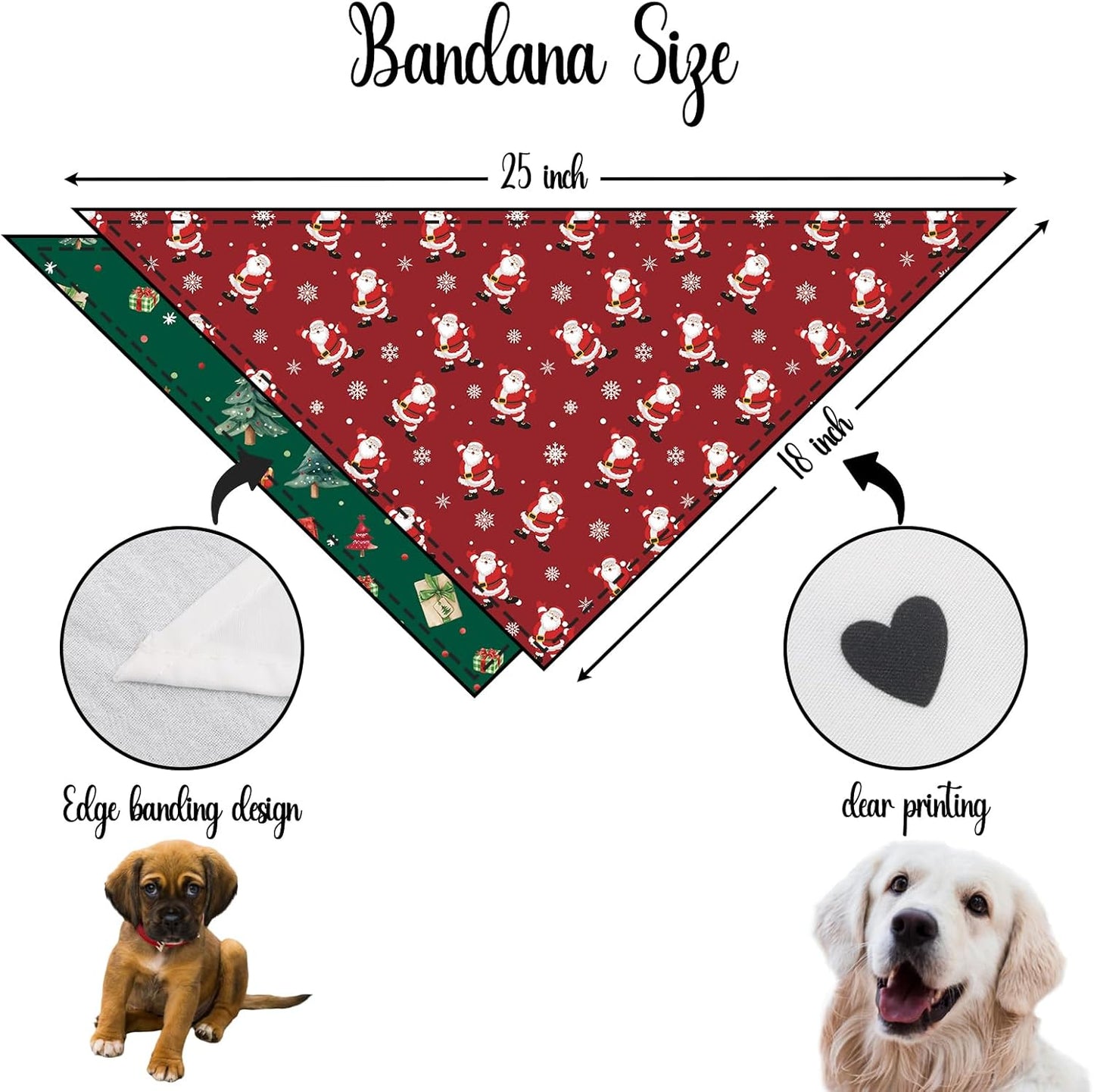 Christmas Dog Bandana 2 Pack Holiday Dog Bandana Christmas Tree Santa Claus Snowflakes Pet Scarf Accessories for Small Medium Dogs & Cats