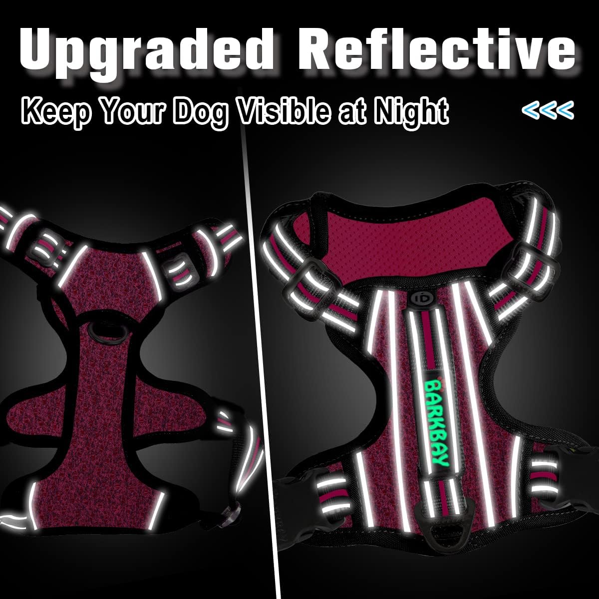 BARKBAY Dog Harness No Pull with ID Tag Pocket - Heavy Duty, Reflective, Easy Control for Large Dogs(Pink/Black,XL)