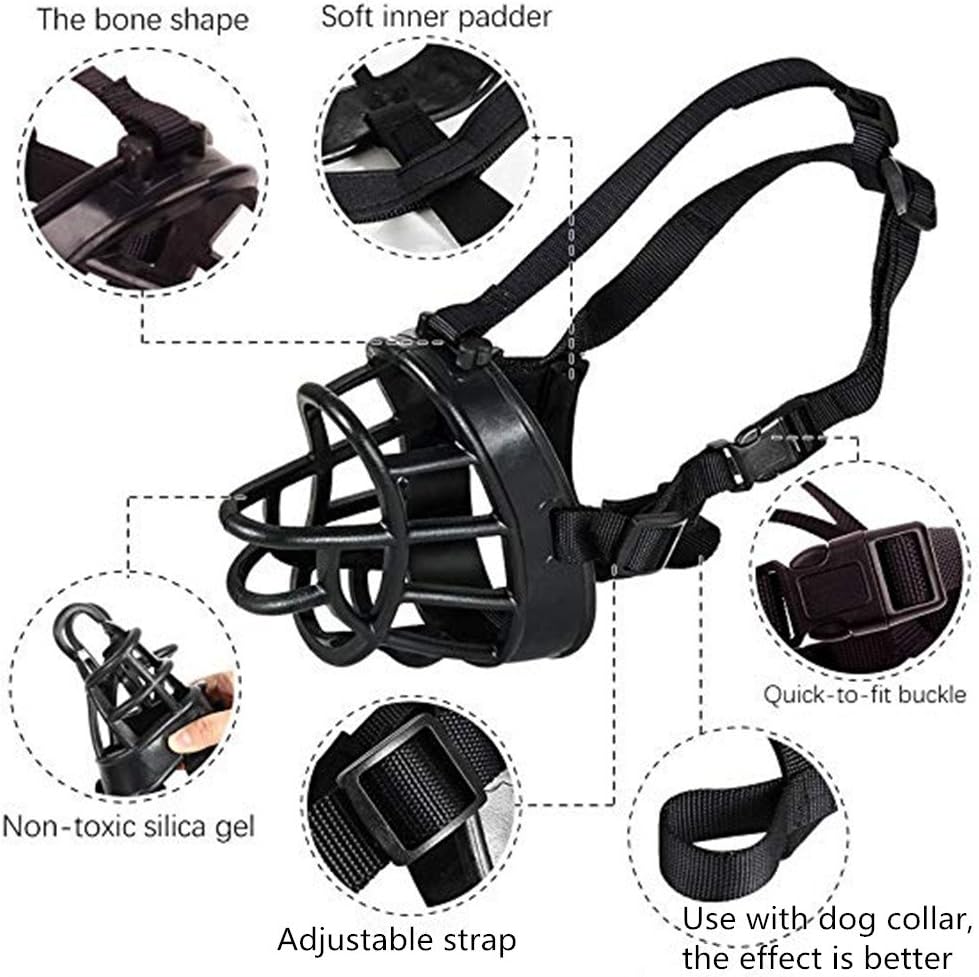Basket Dog Muzzles-Soft Adjustable Breathable Mask Anti Biting Chewing Barking Training Dog Muzzle for Small Medium Large Dogs (Black, 4: Snout 9-13")