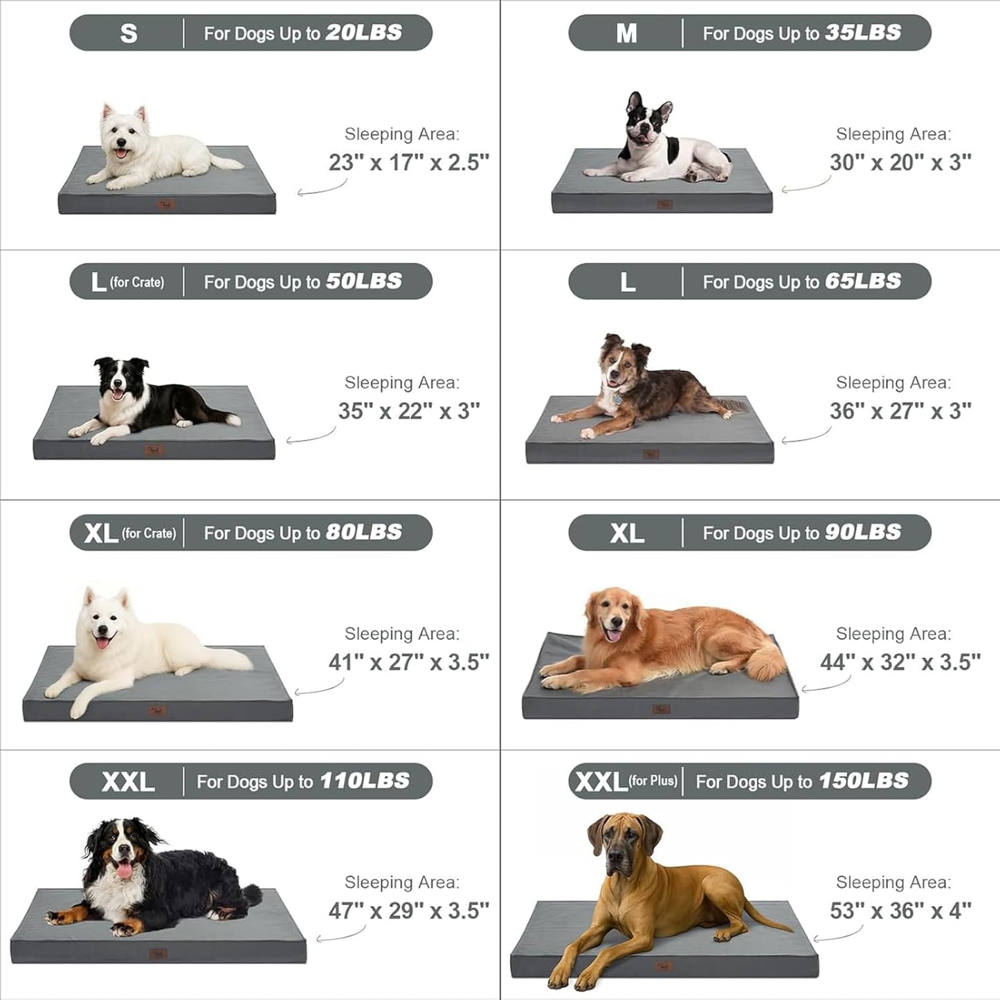 Outdoor Dog Bed for Medium Dogs, Waterproof Dog Crate Bed for Puppy Beds, Orthopedic Egg Crate Foam Pet Bed with Washable and Removable Oxford Cover, Grey