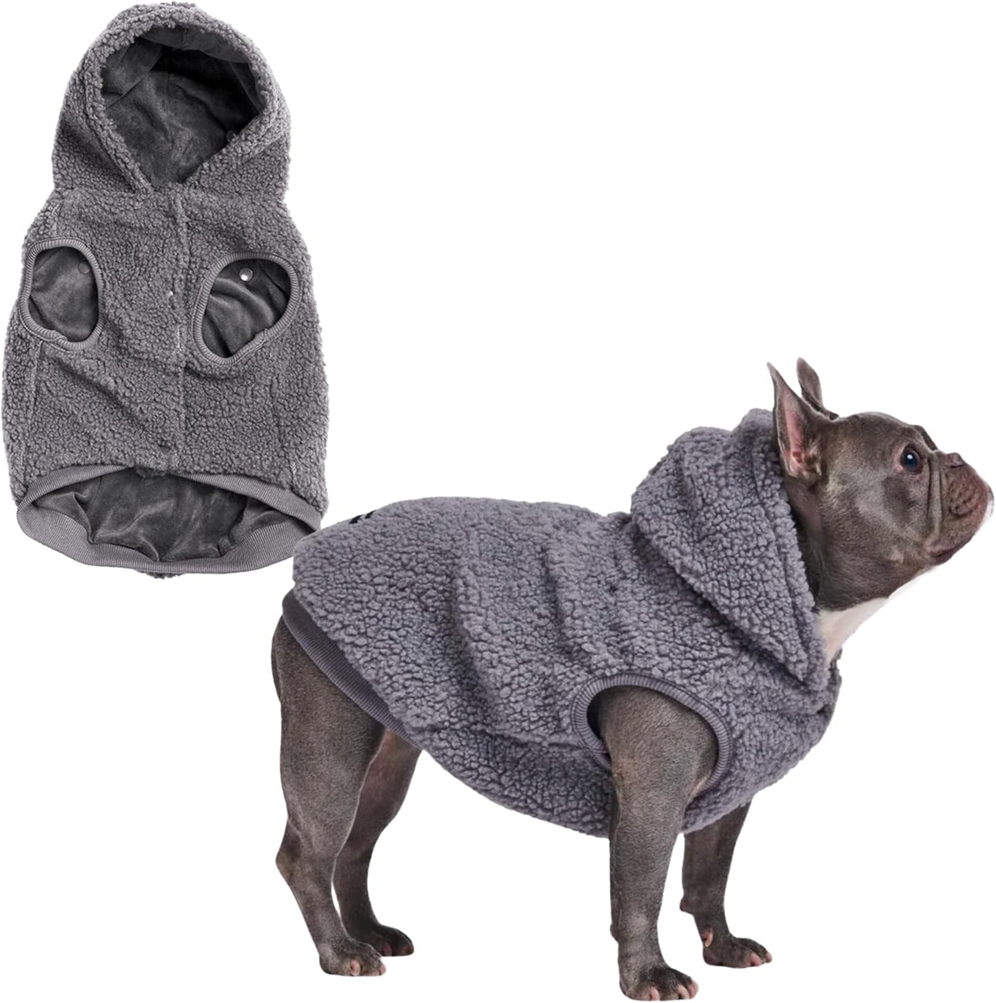 Spark Paws Teddy Dog Sweater, Sherpa Jacket Vest with Warm Fleece Lining, Winter Coat Suitable for Small Medium Large XL XXL Breeds - Grey - L
